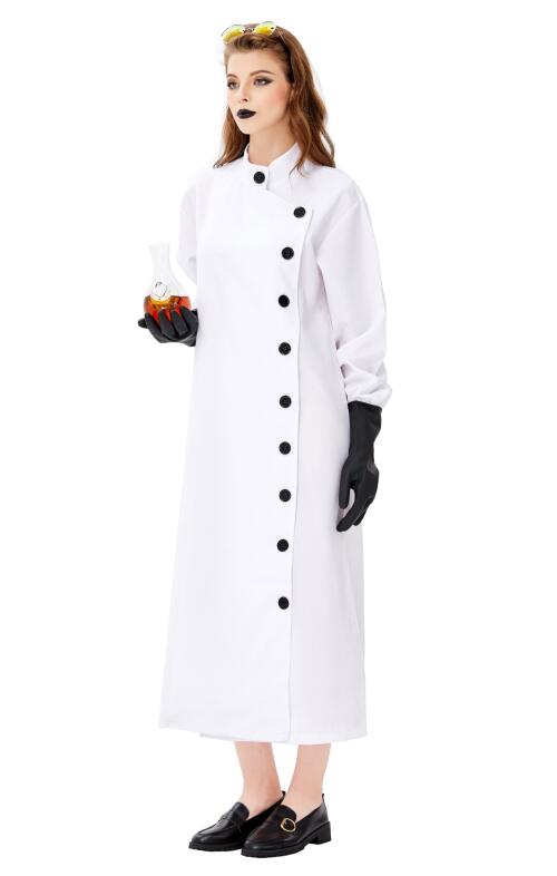 F1937 3pcs Unisex Crazy Scientist White Long Robe Halloween Cosplay Costume